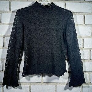 Forenza Vintage Black Lace Burnout Sheer Top Womens Size Large Whimsigoth Witchy